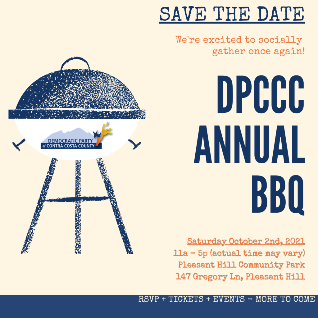 DPCCC annual BBQ; Saturday Oct 2nd, 2021; 11a-5p (actual time may vary); Pleasant Hill Community Park; 147 Gregory Ln, Pleasant Hill; RSVP + tickets + events - more to come